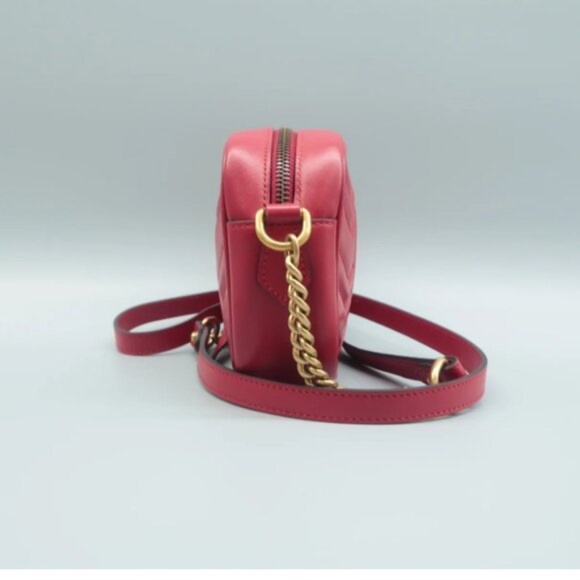100% Authentic GUCCI GG Marmont Red Leather Shoulder Bag - Picture 4 of 12